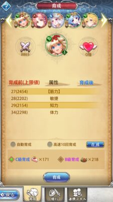 超次元彼女の英雄育成画面です