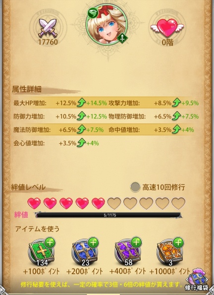 超次元彼女の修行画面です