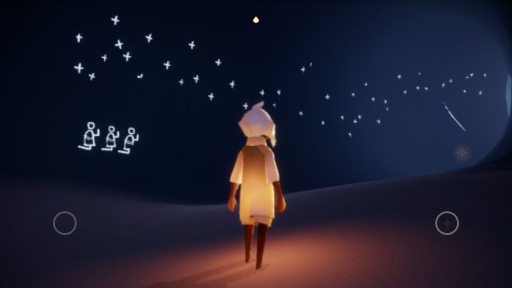 洞窟内に描かれた夜空に礼拝する人たち。