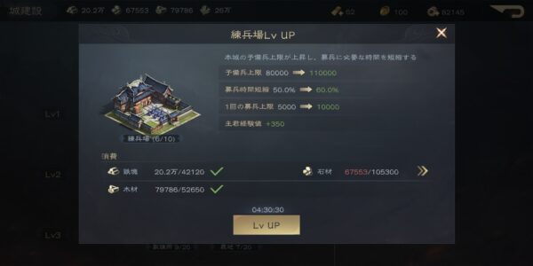 覇王の業の連兵場のレベルアップ