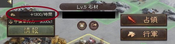 三国志真戦のレベル5の土地の産出量