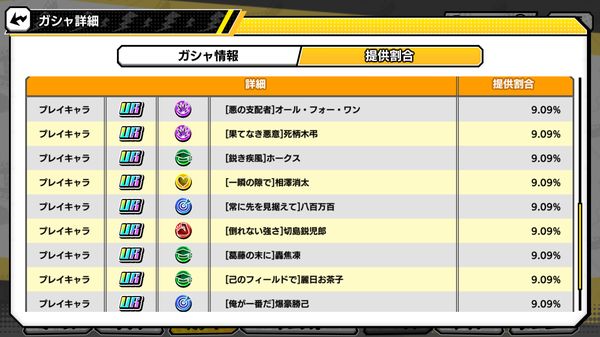ヒロトラUR確定ガチャ排出キャラ1