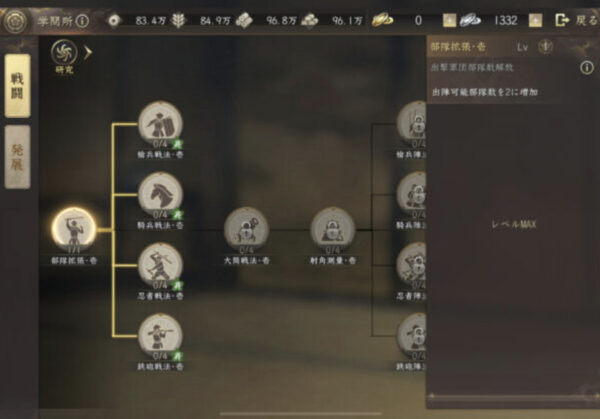 新信長の野望の学問所育成画面