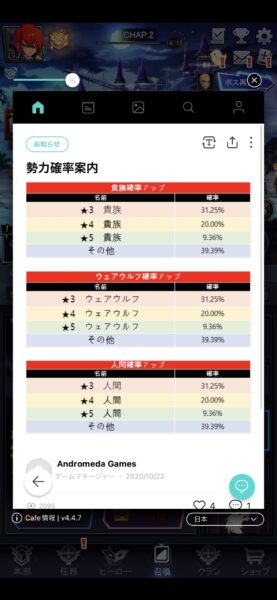 ノブレスゼロの勢力別ガチャ確率
