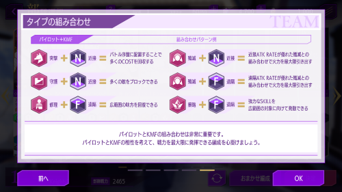 コードギアスロストストーリーズ(ロススト)　タイプの組み合わせについて