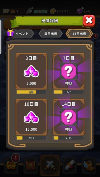 神のダンジョン 15日ログイン報酬