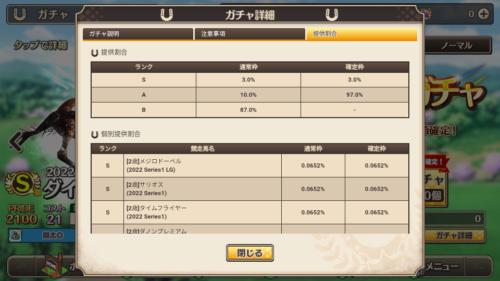 競馬伝説PRIDE ガチャ排出率表