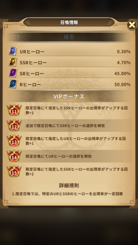 ミシックヒーローズ ガチャ排出率