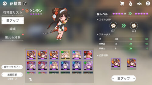 カバラの伝説 花精霊強化 星アップについて