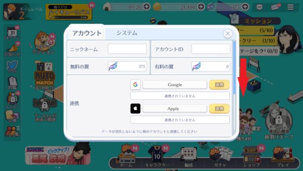 ハイキュー!!アプリ(ハイドリ)　オプション