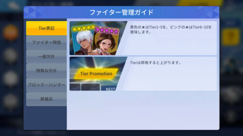 KOFサバイバルシティ　Tierの特徴