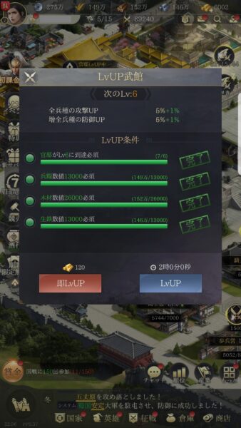 最強三国～黄金城の決戦　武館レベルアップ