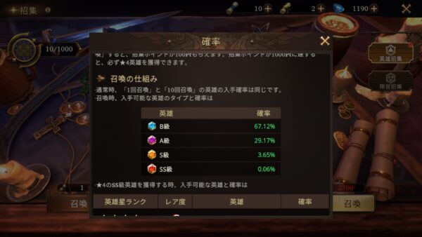 Among Gods(アモアリ)　高級召喚確率