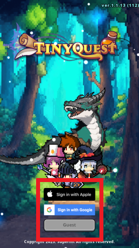 タイニークエスト　ログイン時のアカウントについて